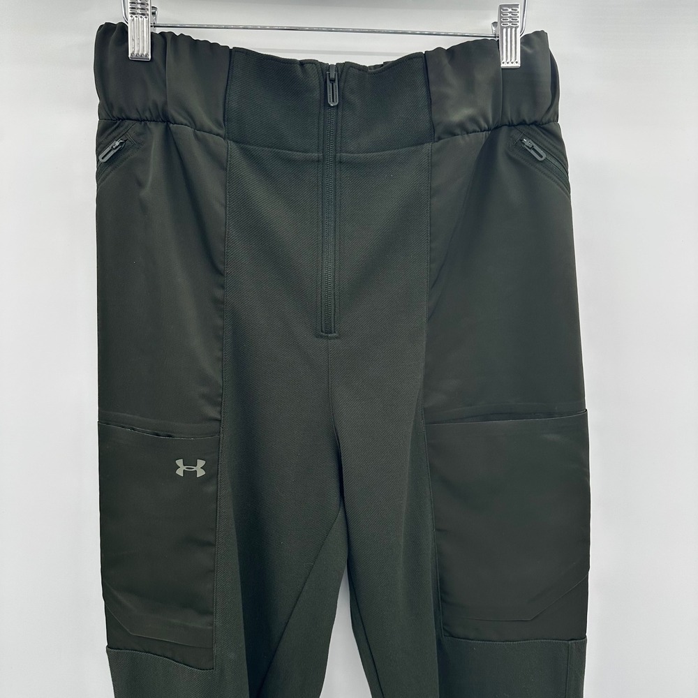 Under Armour Womens High Rise Front Zip Cargo Jogger Pants Green Small Loose